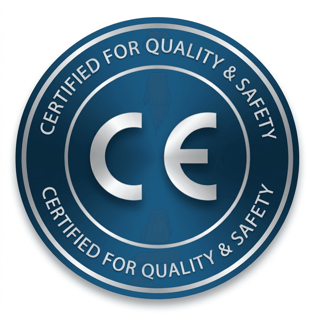 CE Standards certification badge with blue circular design showing CE letters and Certified for Quality & Safety text
