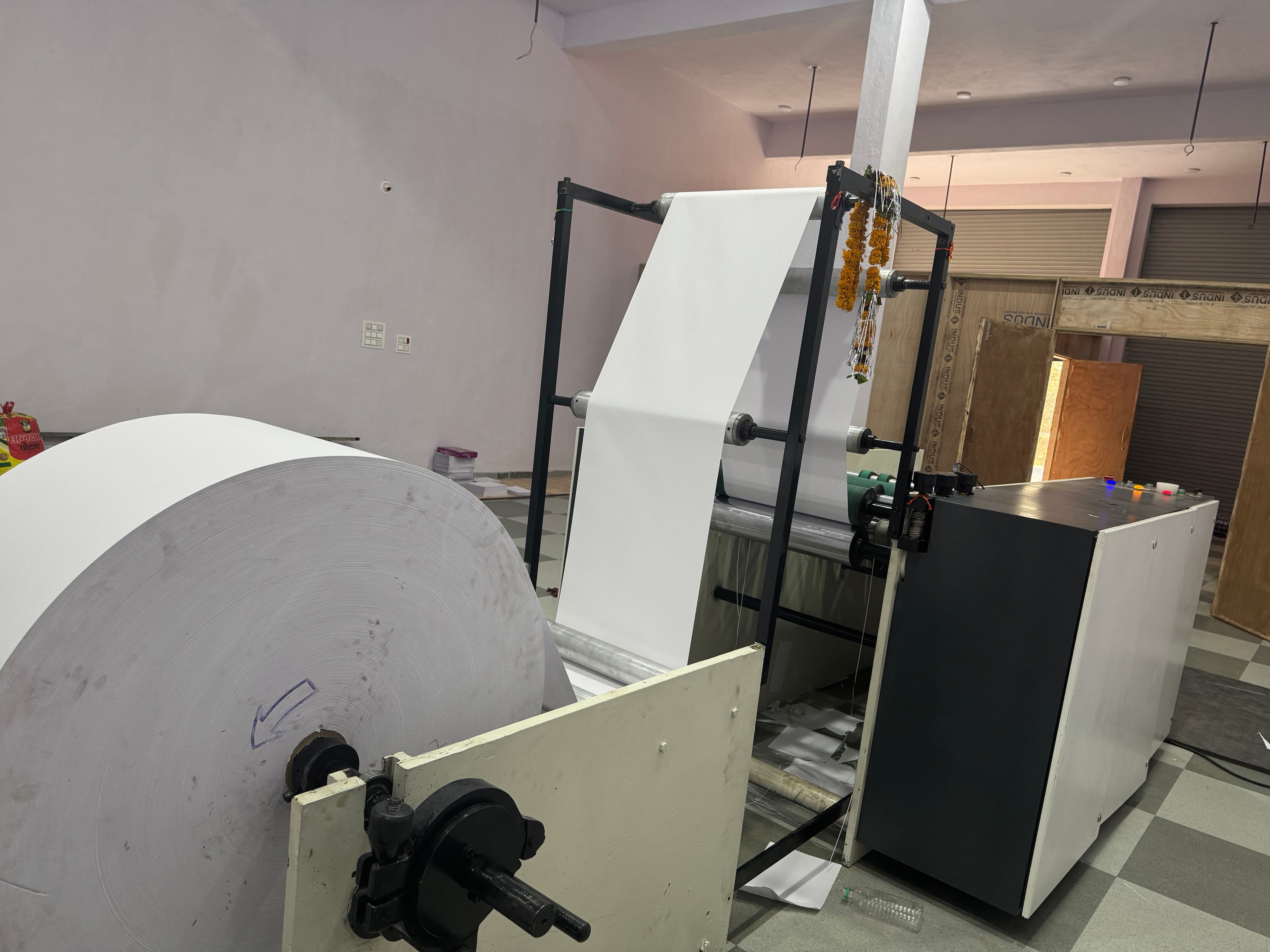 Paper reel feeding the converting line inside the Dewas Raj production unit